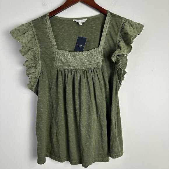 Lucky Brand Tops - Lucky Brand Women's Blouse XL Summer Dark Green Tassel Shirt Tie Top NWT